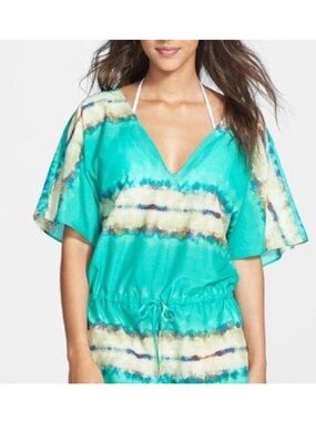 Vix Paula Hermanny Silk Cotton Aquarela Lora Caftan Beach Coverup size Small